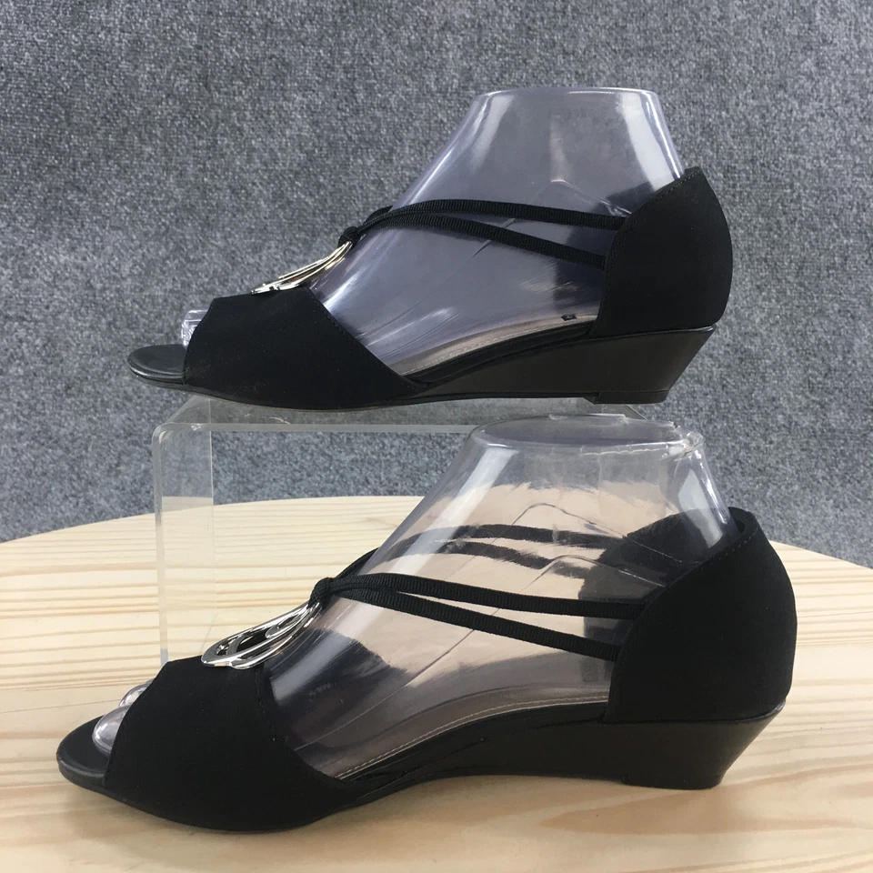 Impo Sandals Womens 6.5M Ricci Slip On Black Casual Comfort Peep Toe Wedge Heels - Image 2 of 4