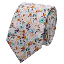 Floral Ties Skinny Tie for Men, Cotton Mens Neckties for Wedding, Green Orange