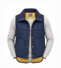 Vintage Big Smith Quilted Vest Navy Gold Insulated Workwear Snap Front
