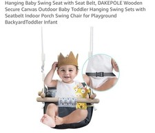 Hanging Baby Swing Seat with Seat Belt, DAKEPOLE Wooden Secure Canvas Portable