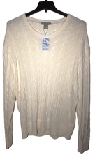 Mens V-Neck Cashmere Sweater XXL ECRU Cremieux Signature Collection NWT