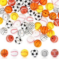 30 Pcs Sports Silicone Beads - 15Mm, Basketball Soccer Baseball Football Volleyb