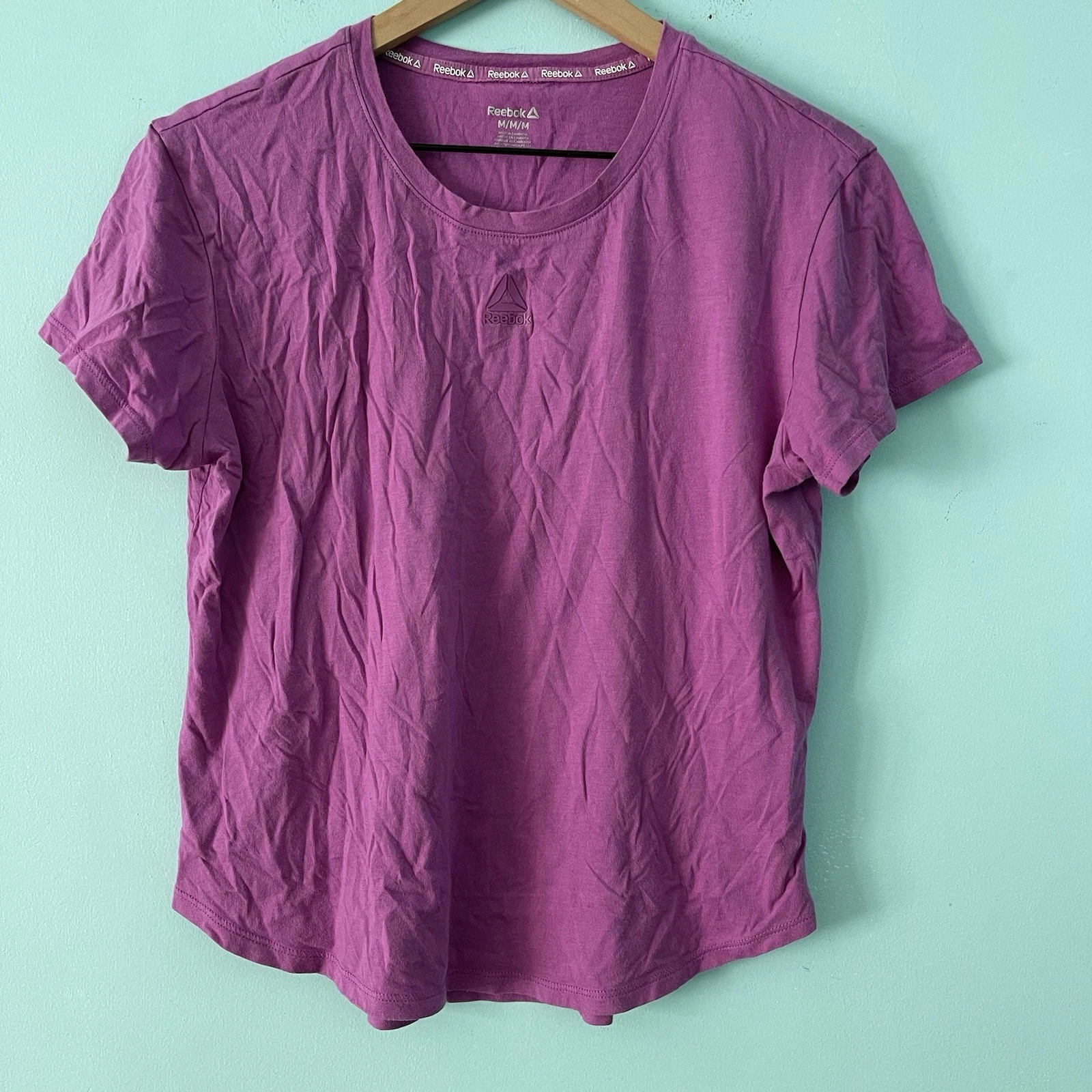 Reebok Identity T-Shirt M Purple Womens Running Training Fitness Short Sleeve