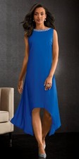 18W PLUS Midnight Velvet Blue Formal Wedding Church Party Shila Pearl Trim Dress