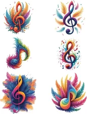 6 Pcs Iron on Decals Patches, 6 Sizes Colorful Musical Notes Iron on Stickers Pl