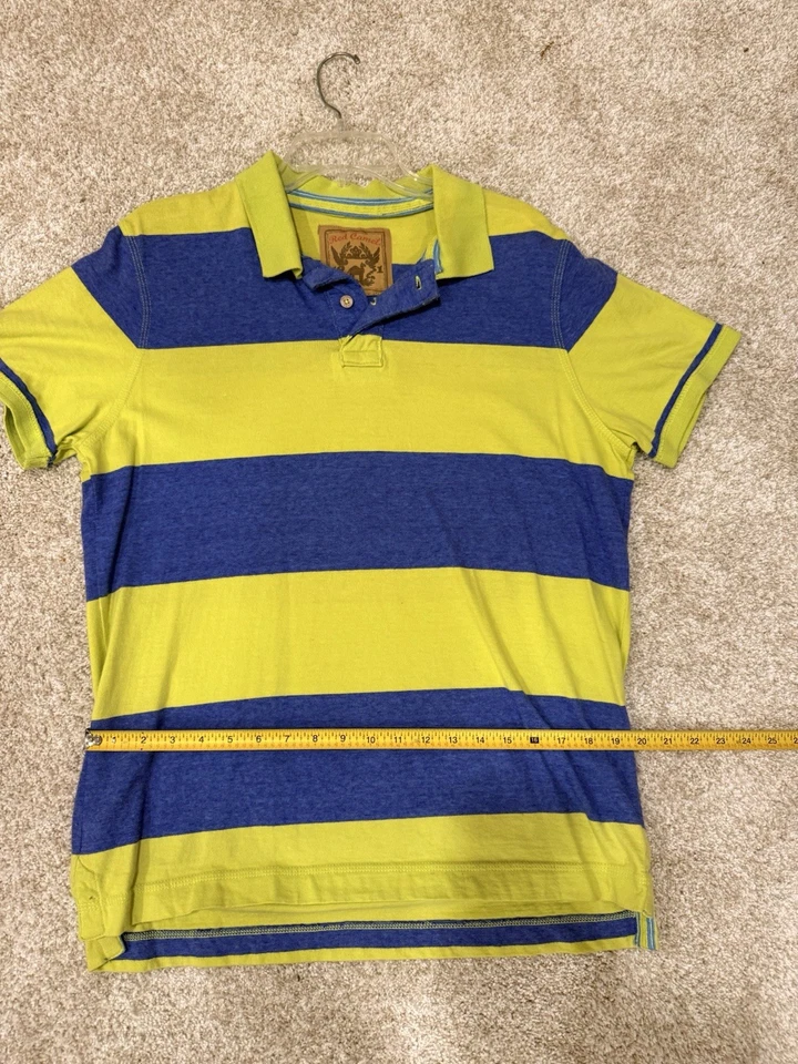 Camisa polo de golf roja camel verde y azul a rayas talla L 100 % algodón Foto 3 de 4