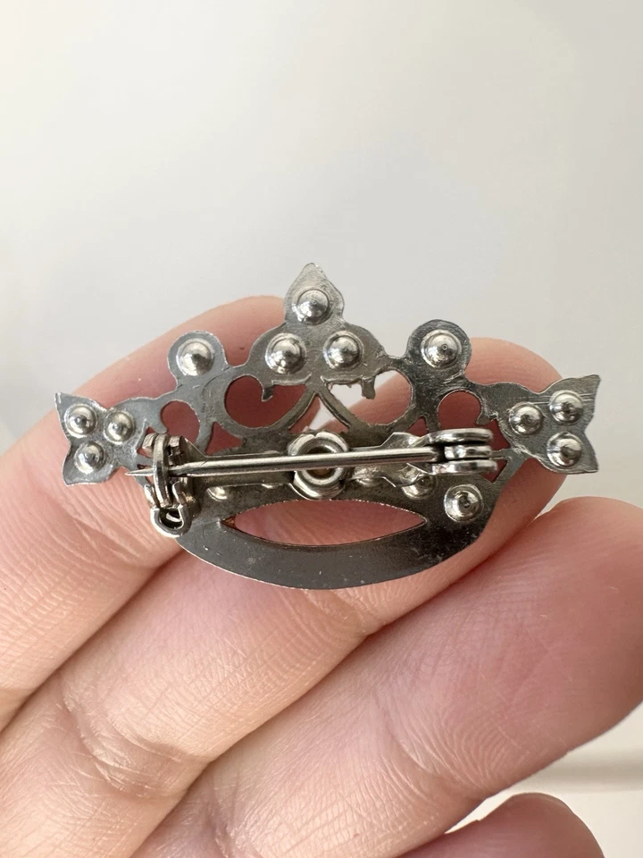 Prendedor corona diamantes de imitación enchapado en plata envejecido rojo blanco azul cristales patriótico  Foto 4 de 4