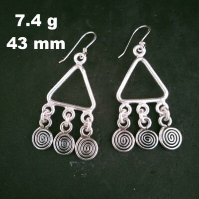 Fine 925 Silver Earrings Sterling Hilltribe Jewelry Trangle Dangle Spiral #23248