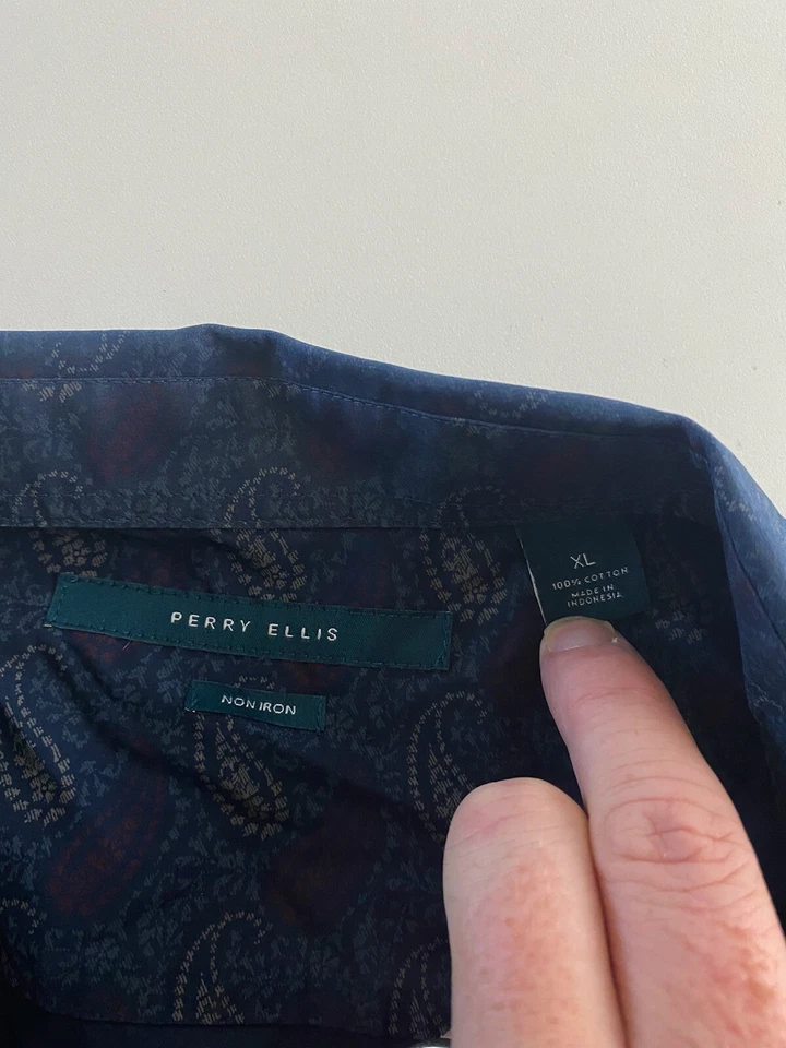 CAMISA MANGA LARGA PERRY ELLIS PAISLEY CTN XL 17 x 35/36 extra grande  Foto 4 de 4