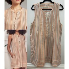 Faherty Isha 100% Organic Cotton Button Down Pocket Muslin Shirt Dress XL