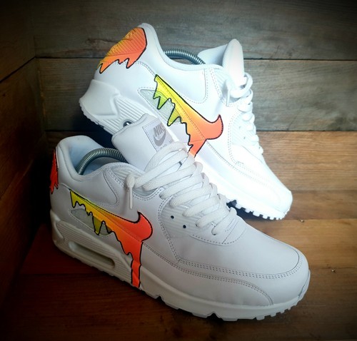 Nike Air Max 90/pintado personalizado/naranja/amarillo/ultra/esencial/ID/Fuerza | eBay