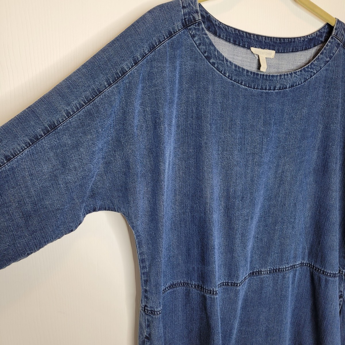 Eileen Fisher Denim Chambray Shift Dress M Dark Wash Organic Cotton Tencel  | eBay
