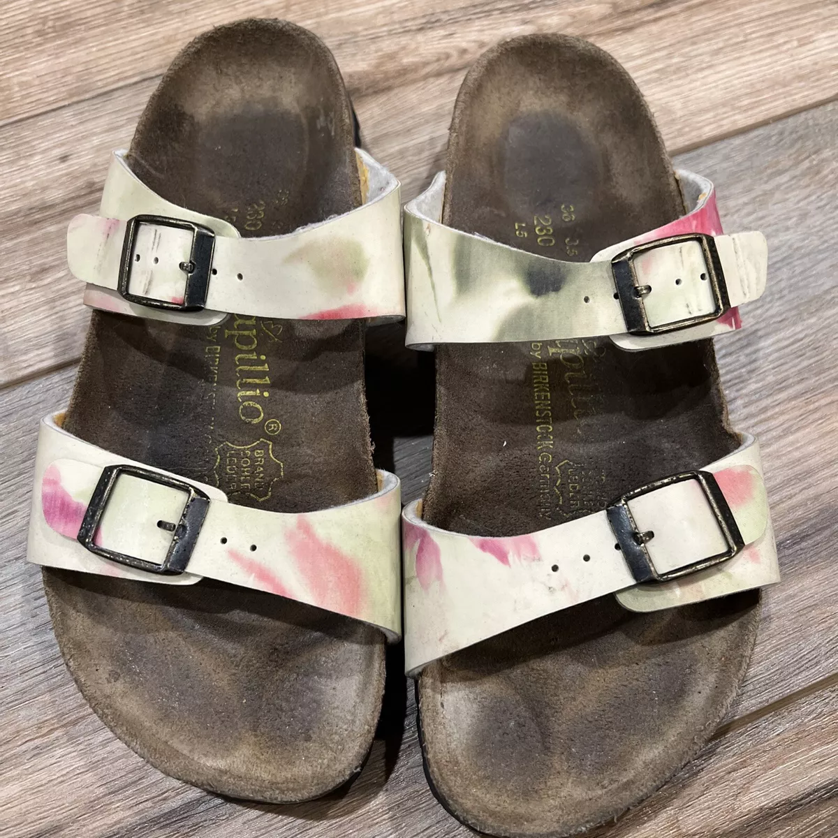 Birkenstock Size 36 5 1 2 Papillio Floral Straps White Pink Print Sandals Boho
