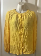 Counterparts Button-Down Peasant Blouse in Yellow Lace Sleeve Detail size S NEW