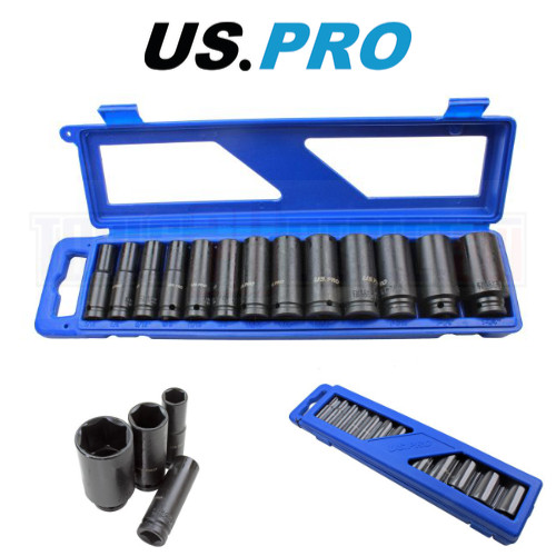 US PRO Tools 13pc 1/2 dr Deep Impact Sockets SAE AF Imperial 6 point Hex 3424
