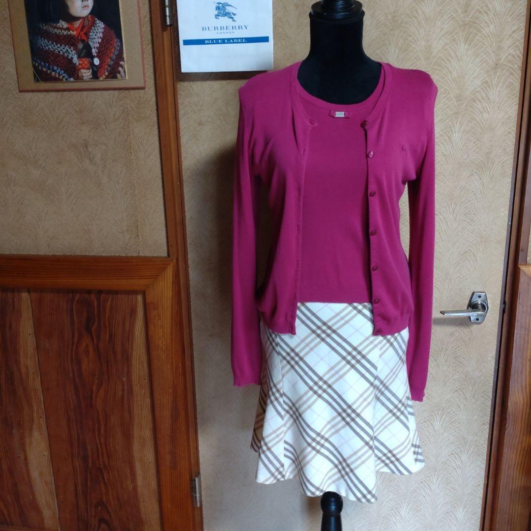 Burberry Blue Label Knit Twin Set Cardigan & Short Sleeve Top Purple 38