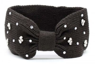 Damen Stirnband Gestrickt Schleife Kopfband Haarband Perlen Sterne braun  beige