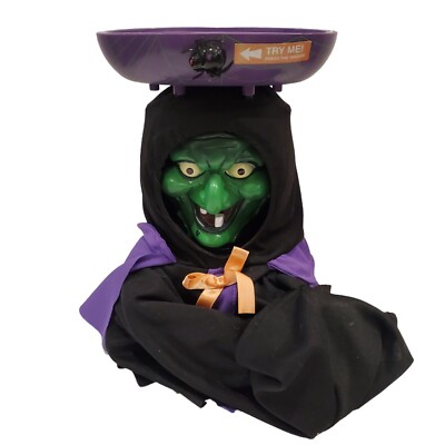 Gemmy Animated Face Changer Halloween GYPSY Witch Candy bowl Works Sound 