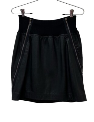 THEORY Black Gretchyn w. Align Lamb Leather Full Zipper Front Mini Skirt Size 12