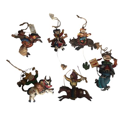Lot 6 Southwest Western Cowboy Riding Bucking Bronco Ornament Pull-String -Moves