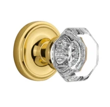 Nostalgic Classic Rosette Waldorf Door Knob Passage Polished Brass 704820