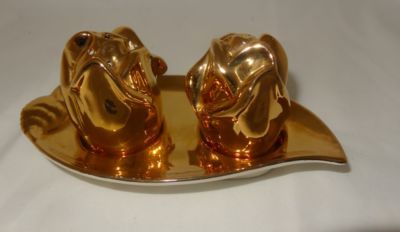  Royal Grimwade Gold Roses Salt Pepper Shakers Gold Tray Vintage