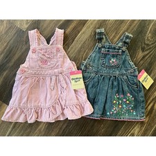 OshKosh B'gosh Dress Bundle Denim Floral Striped Ruffle Overalls Outfit 9m