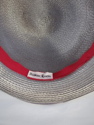 Neiman Marcus Womens Straw Hat Silver Church Derby Flower  display picture 3