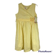 Ashley Ann Girl's Yellow Embroidered Eyelet Rosebud Bow Waistband Dress 12