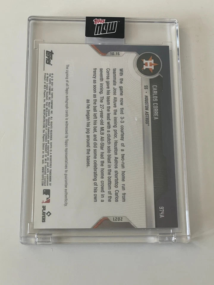 2021 Topps Now 974 Carlos Correa 10/15/22 Astros ALCS Signed AUTO Autograph #/99 - Image 2 of 4
