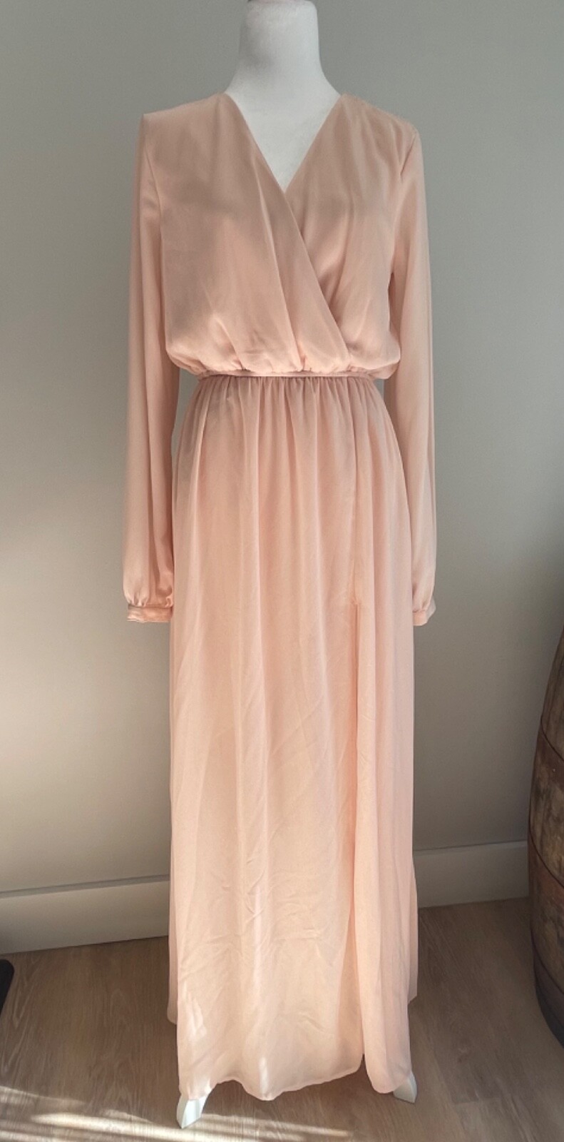Lulu's Maxi Dress M Water Lilies Blush Pink Wedding Bridesmaid Long Sleeve