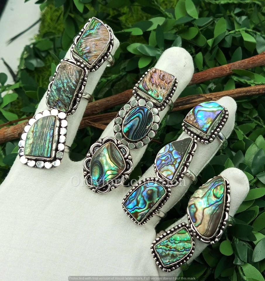 Superb Abalone Shell Gemstone 925 Sterling Silver Plated Wholesale Rings Lot - Image 2 of 2