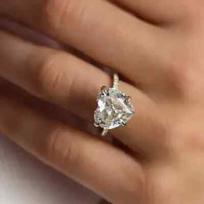 Moissanite 11mm Heart Cut D/VVS1 Prong Engagement Ring 14K White Gold Plated