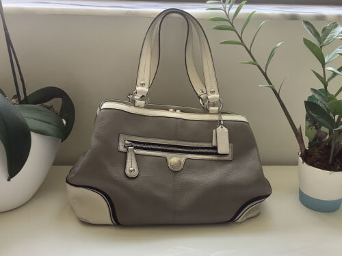 Grey Vintage Leather Coach Handbag - image 1