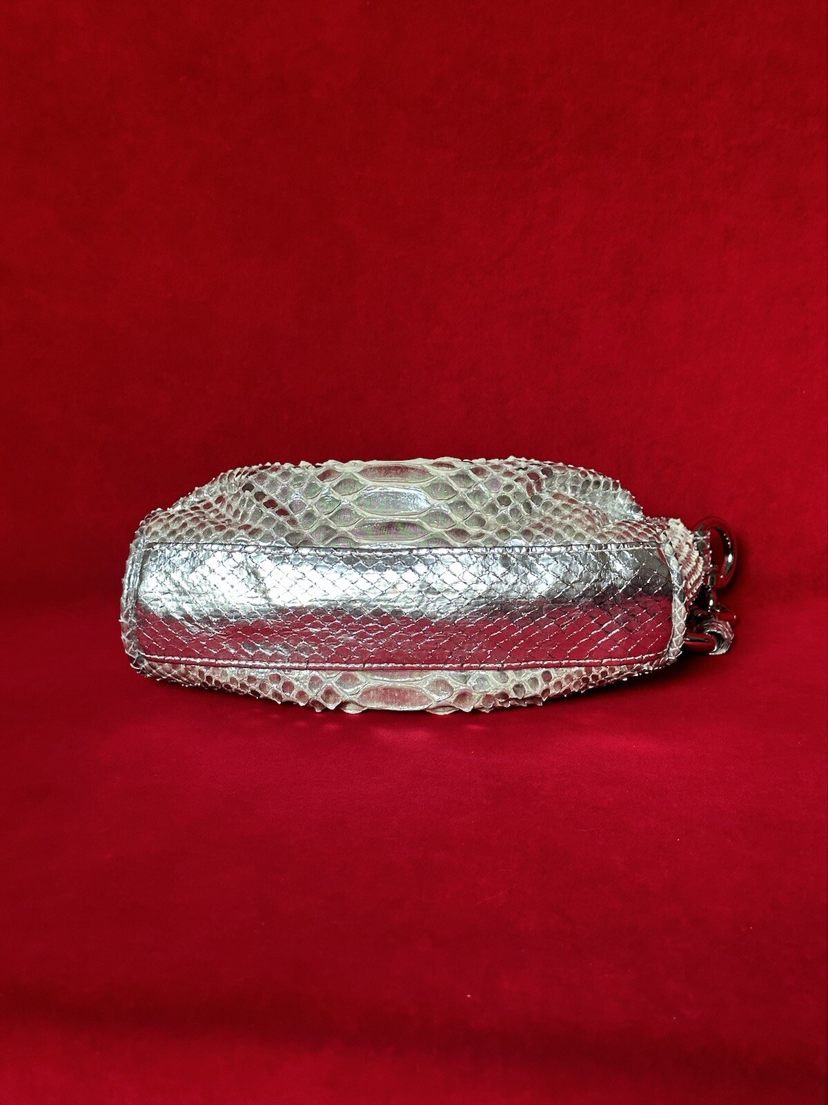 Rashedah Silver Metallic Python Pouch Clutch Bag - image 5