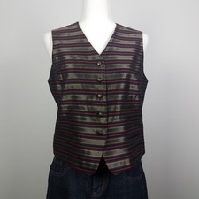 90's Women's Striped Taffeta Vest by Liz Claiborne Classics Petite Large Size 10