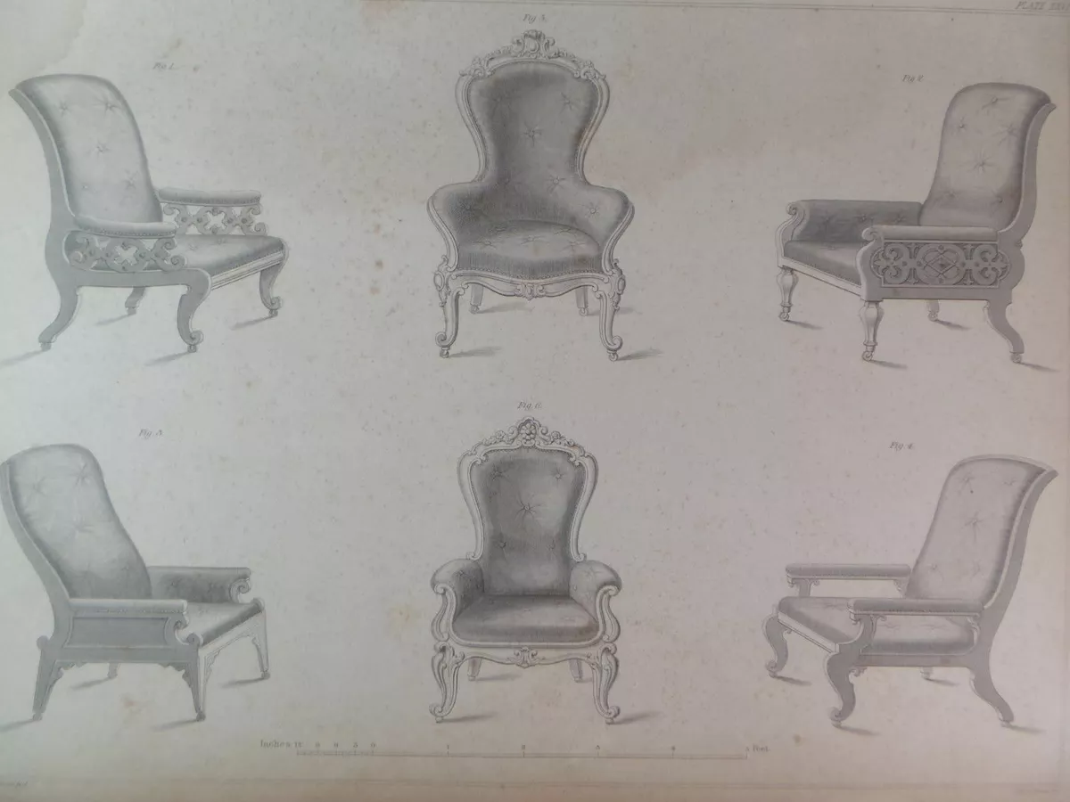 Rare 1853 Victorian EASY CHAIRS Woodwork CABINET Maker s Large