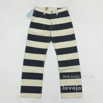 BOB DONG 16oz Motorcycle Prisoner Pants For Men Biker Striped