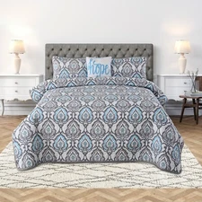 4 Pcs Quilt Bedding Set Plush Microfiber Reversible Bed Throw Covers Queen King