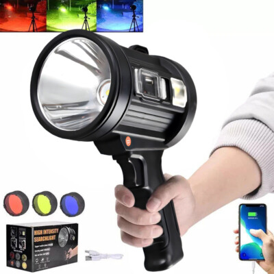 Solar/USB Rechargeable LED Spotlight Searchlight Flashlight 900000Lm Handheld