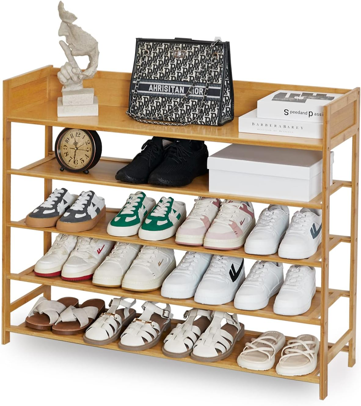 5-Tier Bamboo Shoe Rack Organizer for Entryway or Hallway Storage