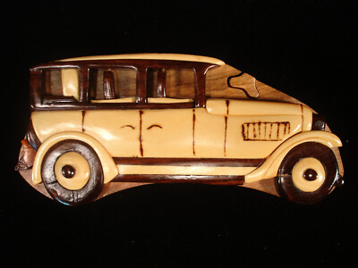 Hand crafted 3D Intarsia Wood Art ANTIQUE CAR Puzzle Wooden Box | eBay