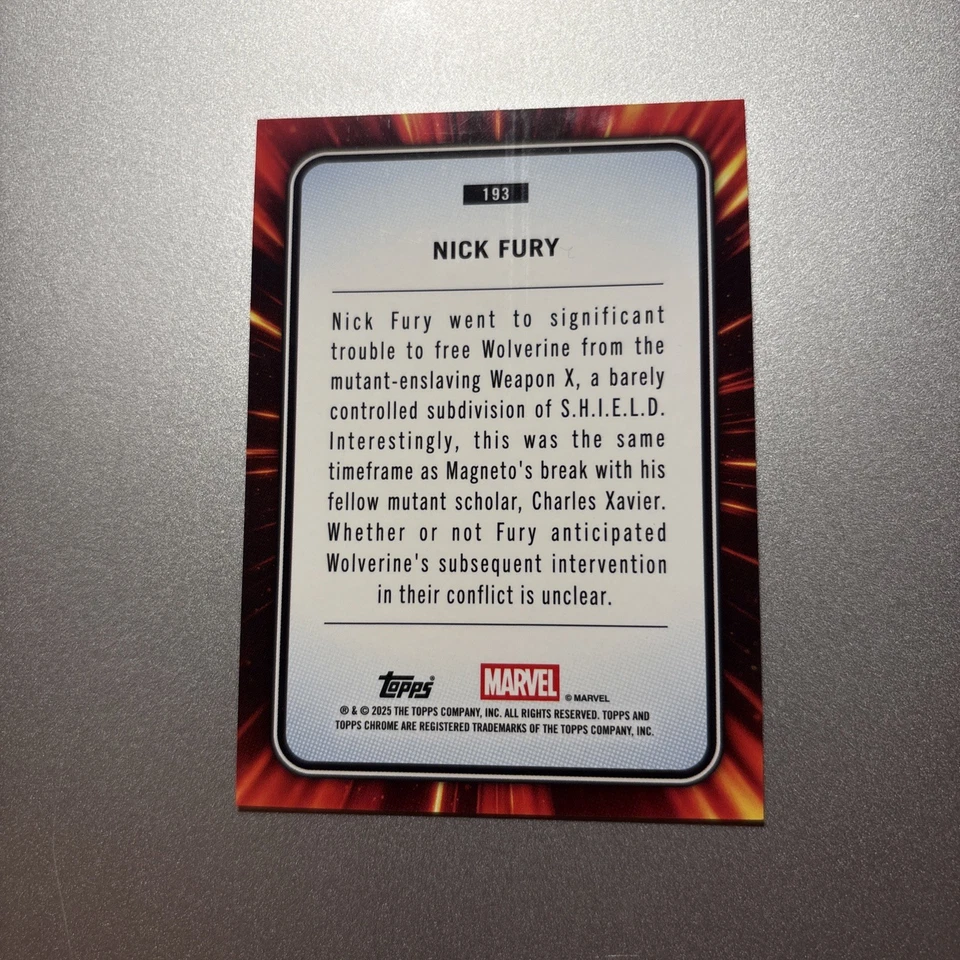 2025 Topps Chrome Marvel Sapphire NICK FURY #193 Gold /50 - Image 2 of 2
