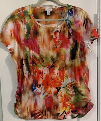 CHICO S SS Multicoloured Floral Print Crystal Embellished Top  3 (XL)
