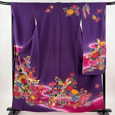 JAPANESE KIMONO FURISODE PURPLE 159.5cm 5 ft 3 in PURE SILK B1610
