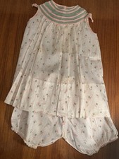 Antique 1923 Handmade Girls Dress Bloomers Set Smocked Sheer Flapper Era 12-18M
