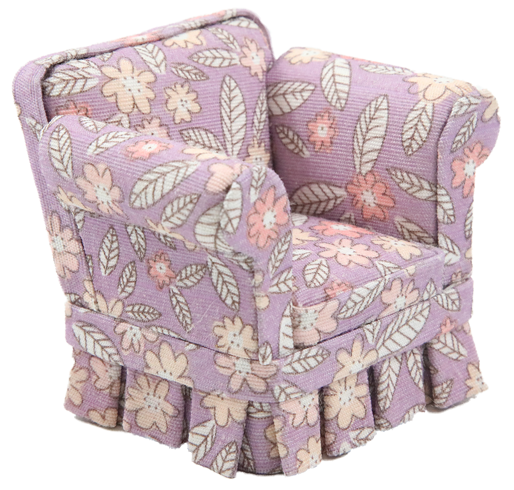 Dolls House Purple Floral Country Armchair JBM Miniature Living Room Furniture