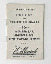 Wollensak Masterpiece Cine Raptar Lenses Depth of Field Projection Charts 16mm