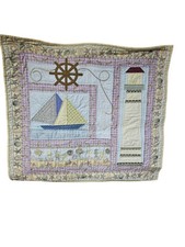 Handmade Patch Nautical Quilt Hanging Sailboats And Lighthouse