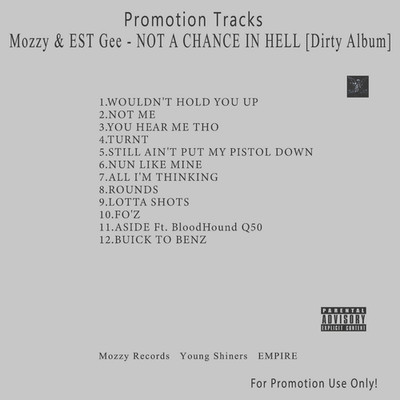 Rap/Hip-Hop.. White CD. Mozzy & EST Gee - NOT A CHANCE IN HELL [Dirty Album]